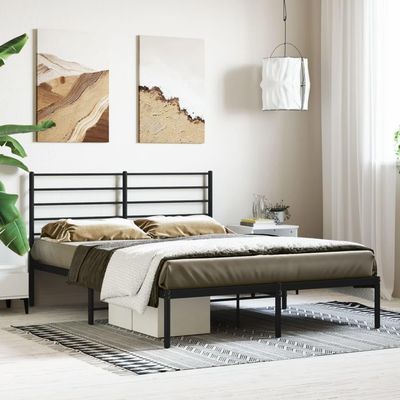 FAMIROSA Metal Bed Frame with Headboard Black 59.8"x78.7",21.6 KG,352321