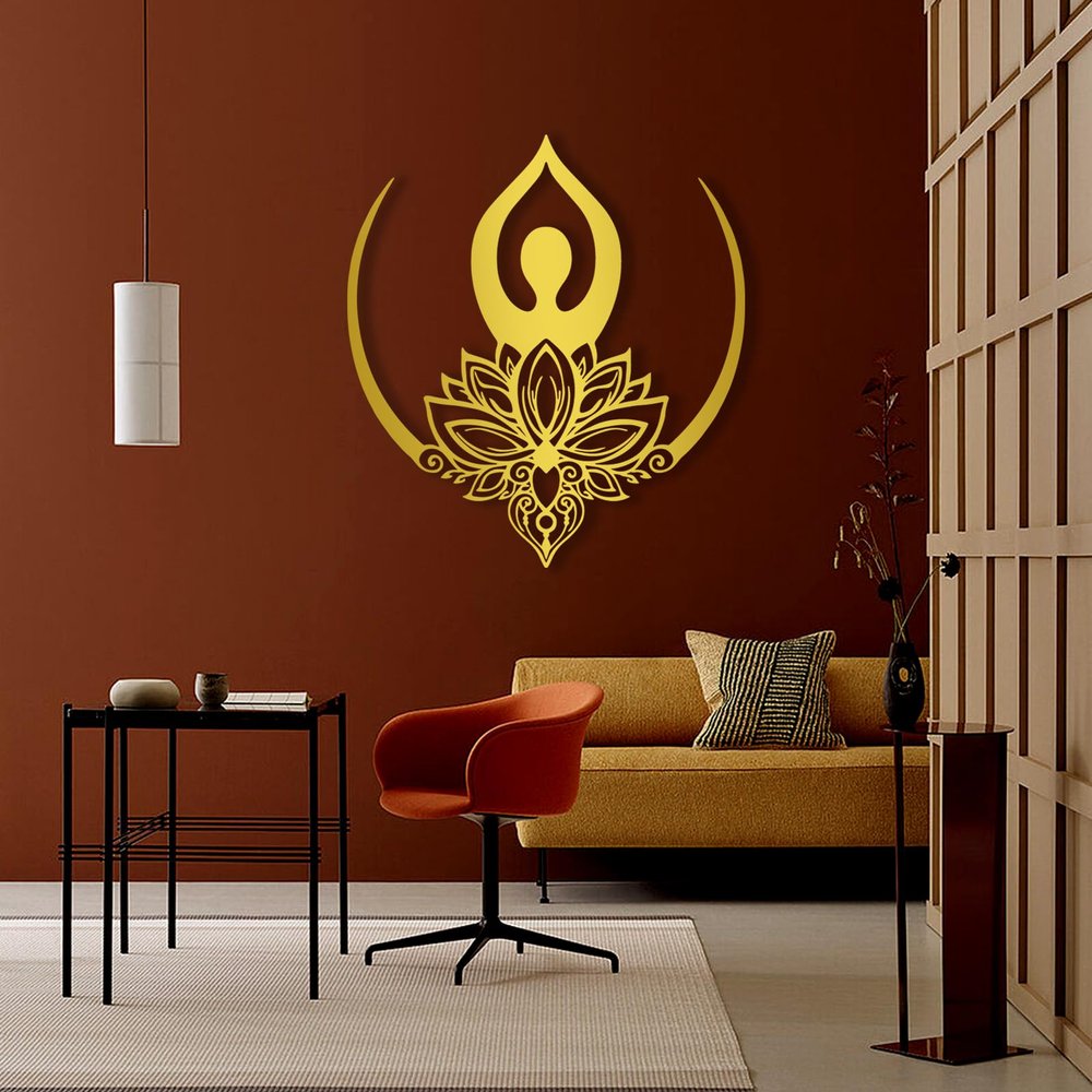 Lotus Flower Wall Art, Yoga Metal Wall Decor, Zen Wall Art, Buddha Metal Wall, Meditation Wall Art, Hindu Wall Art, Metal Wall Art Decor, Metal Wall Decor for Living Room (Gold, 30 x 28 inch / 76 x 70 cm)