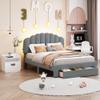 Warm Teddy Fleece Queen Size Upholstered Platform Bed with Drawer, LED Bed Frame,USB Ports,No Box Spring Required for Girls,Boys,Kids,Teens, Adults (Gray-@9.0) view 1
