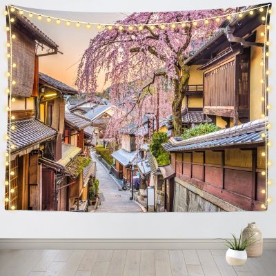 Loccor 60''x50'' Japan Kyoto Ancient Streets Tapestry Wall Hanging Spring Ancient Streets Scenery Blossom Cherry Background for Japan Travel Party Decorations Adults Bedroom Decor