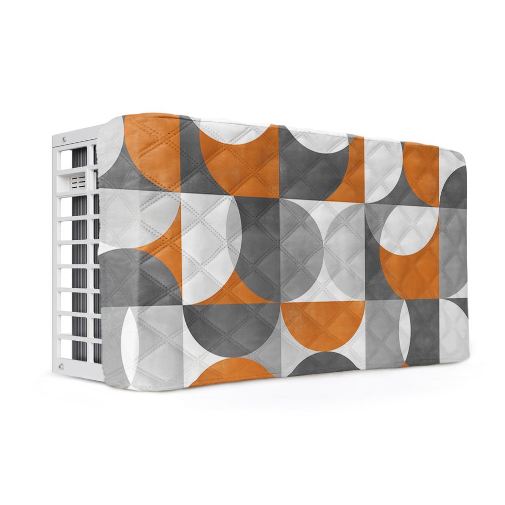 Indoor Air Conditioner Cover, Retro Middle Ages Abstract Geometic Orange Gray Pattern Dust-proof Window Air Conditioner Cover, Inside Window AC Unit Cover with Elastic Straps, 21L x 15H x 3.5D