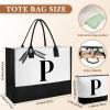 Aliceset Initial Gifts for Women Monogram Canvas Tote Bag and Makeup with Zipper and Initial Glass Coffee Cup Gifts for Her(Letter P) view 3