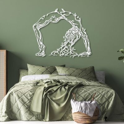 Cadeali Metal Tree Wall Art-Tree Woman Bridge Decor, of Life Art, Branches Living Room Decoration, Minimalist Line Art (White, 35''x 29''| 89x76cm)