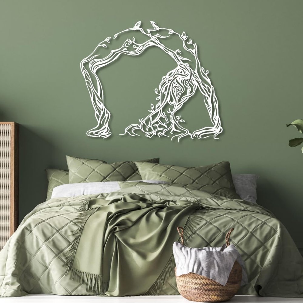 Cadeali Metal Tree Wall Art-Tree Woman Bridge Decor, of Life Art, Branches Living Room Decoration, Minimalist Line Art (White, 35''x 29''| 89x76cm)