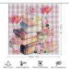 FBMLBRB Rustic Modern Stripe Theme 4 Pcs Waterproof Shower Curtain Set,Watercolor Cosmetics Makeup Perfume Lipstick Floral Balloon Book with Waterproof Toilet Cover Shower Mat Rugs view 2