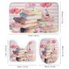 FBMLBRB Rustic Modern Stripe Theme 4 Pcs Waterproof Shower Curtain Set,Watercolor Cosmetics Makeup Perfume Lipstick Floral Balloon Book with Waterproof Toilet Cover Shower Mat Rugs view 3