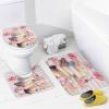 FBMLBRB Rustic Modern Stripe Theme 4 Pcs Waterproof Shower Curtain Set,Watercolor Cosmetics Makeup Perfume Lipstick Floral Balloon Book with Waterproof Toilet Cover Shower Mat Rugs view 4
