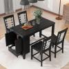 5-Piece Counter Height Dining Set with Faux Marble Tabletop, Wood Rectangular Kitchen Table with 4 Chairs Kitchen Dining Table Set with Storage Cabinet and Drawer, Black view 1