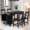 5-Piece Counter Height Dining Set with Faux Marble Tabletop, Wood Rectangular Kitchen Table with 4 Chairs Kitchen Dining Table Set with Storage Cabinet and Drawer, Black view 2