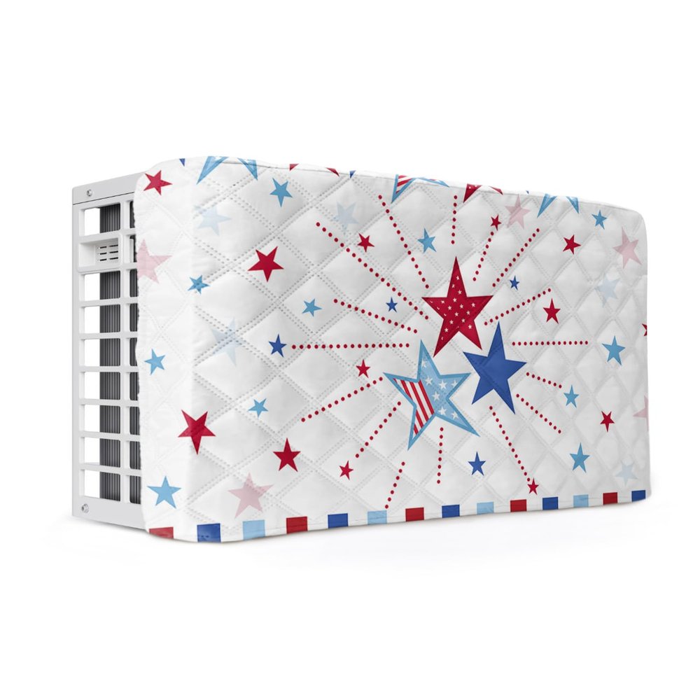 Indoor Air Conditioner Cover,4th of July Patriotic Independence Day USA Flag Star Red Blue Stripe Dust-proof Window Air Conditioner Cover,Window AC Unit Cover with Elastic Straps,28Lx20Hx3.5D