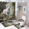 4Pcs Rustic White Horse Shower Curtain Sets, Forest Waterfalls Animal Modern Bathroom Set with Shower Curtain, Toilet Lid Rug, Non-Slip Rugs and Bath Mat Waterproof Curtain Set view 1