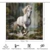4Pcs Rustic White Horse Shower Curtain Sets, Forest Waterfalls Animal Modern Bathroom Set with Shower Curtain, Toilet Lid Rug, Non-Slip Rugs and Bath Mat Waterproof Curtain Set view 2