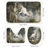 4Pcs Rustic White Horse Shower Curtain Sets, Forest Waterfalls Animal Modern Bathroom Set with Shower Curtain, Toilet Lid Rug, Non-Slip Rugs and Bath Mat Waterproof Curtain Set view 3