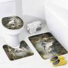 4Pcs Rustic White Horse Shower Curtain Sets, Forest Waterfalls Animal Modern Bathroom Set with Shower Curtain, Toilet Lid Rug, Non-Slip Rugs and Bath Mat Waterproof Curtain Set view 4