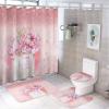 FBMLBRB Pink Art Modern Fashion 4 Pieces Shower Curtain Set, Watercolor Girl Perfume Cosmetics Florals Makeup Theme Diamonds Non-Slip Rugs Toilet Lid Cover Bath Mat and Bathroom Curtain view 1