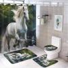 4Pcs Forest White Horse Waterproof Shower Curtain Sets for Bathroom,Animals Streams Modern Bathroom Decor Set with Shower Curtain and Rugs and Accessories view 1