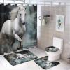 Running Waterfall Animal Shower Curtain Set for Bathroom, 4Pcs Forests White Horse Modern Bathroom Sets with Shower Curtain, Non Slip Rugs, Toilet Lid Cover, Bath Mat, Bathroom Decor view 1