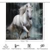 Running Waterfall Animal Shower Curtain Set for Bathroom, 4Pcs Forests White Horse Modern Bathroom Sets with Shower Curtain, Non Slip Rugs, Toilet Lid Cover, Bath Mat, Bathroom Decor view 2