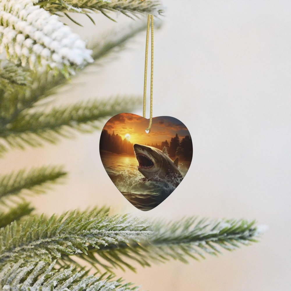 at Dusk Fish Christmas Tree Ceramic Hanging Ornaments Two-Side Printed Heart Hanging Pendant Ceramics Hanging Keepsake for Holiday Wedding Party Christmas Decoration