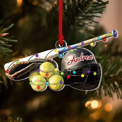 Personalized Softball Ornaments - Acrylic Picture Ornament for Christmas Tree, Softball Gifts for Girls & Coaches