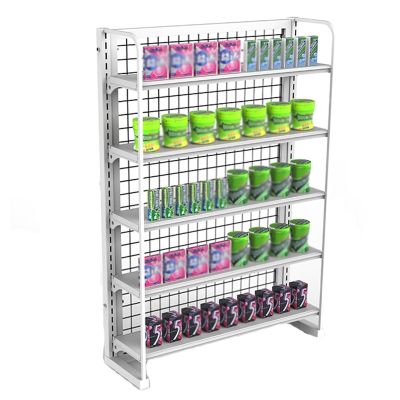 5 Shelf Merchandise Display Rack for Snack,Supermarket/Office/Retail/Snacks Organizer with Labels And Hooks, Storge Chips Drinks Dry Goods Cans Fruit Spice, Adjustable Design (Color : White, Size :
