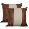 LL LEATHER LOVERS Lambskin Leather Pillow Cover - Sofa Cushion Case - Decorative Throw Covers for Living Room & Bedroom, 20x20 Inches - Tan & Off-White Pack of 2 view 1