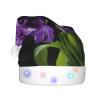 Dwrepo Purple Flower Christmas Hat with LED Lights Adult Santa Hat Plush Xmas Hat for Women Men Party Supplies view 2