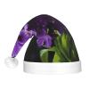 Dwrepo Purple Flower Christmas Hat with LED Lights Adult Santa Hat Plush Xmas Hat for Women Men Party Supplies view 3