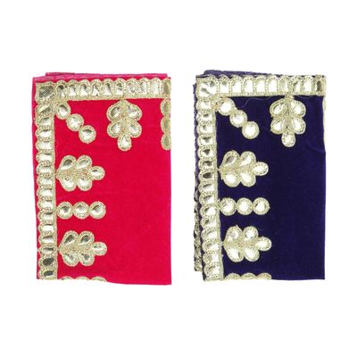 Aditri Creation Set of 2 Blue & Pink Velvet Pooja Cloth Mat Aasan Decorative Cloth (Size:- 8 Inches X 12 Inches) for Multipurpose Pooja Puja Indian Traditional Cultural Decorations Item & Article