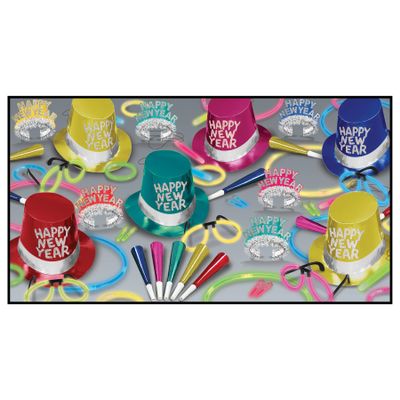 Beistle Multi-Color Glow New Year's Eve Assortment For 50 People  Party Wearables and Supplies, Hats, Tiaras, Horns, Glow-in-the-Dark NYE Photo Booth Props