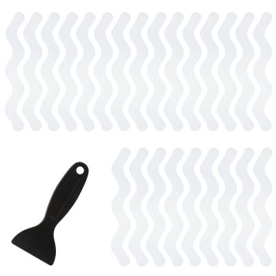 Amabro Wavy Anti Slip Bathtub Strips, 24PCS Transparent Adhesive Shower Sticker for Bathtub Non-Slip Strip Stickers Anti Skid Tape Flooring Safety Tape Mat with Scraper for Bath Shower