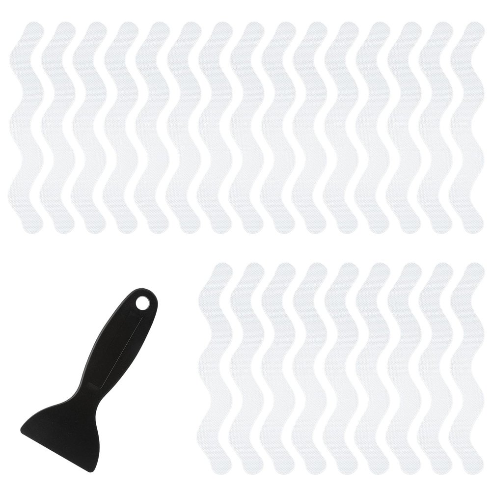 Amabro Wavy Anti Slip Bathtub Strips, 24PCS Transparent Adhesive Shower Sticker for Bathtub Non-Slip Strip Stickers Anti Skid Tape Flooring Safety Tape Mat with Scraper for Bath Shower