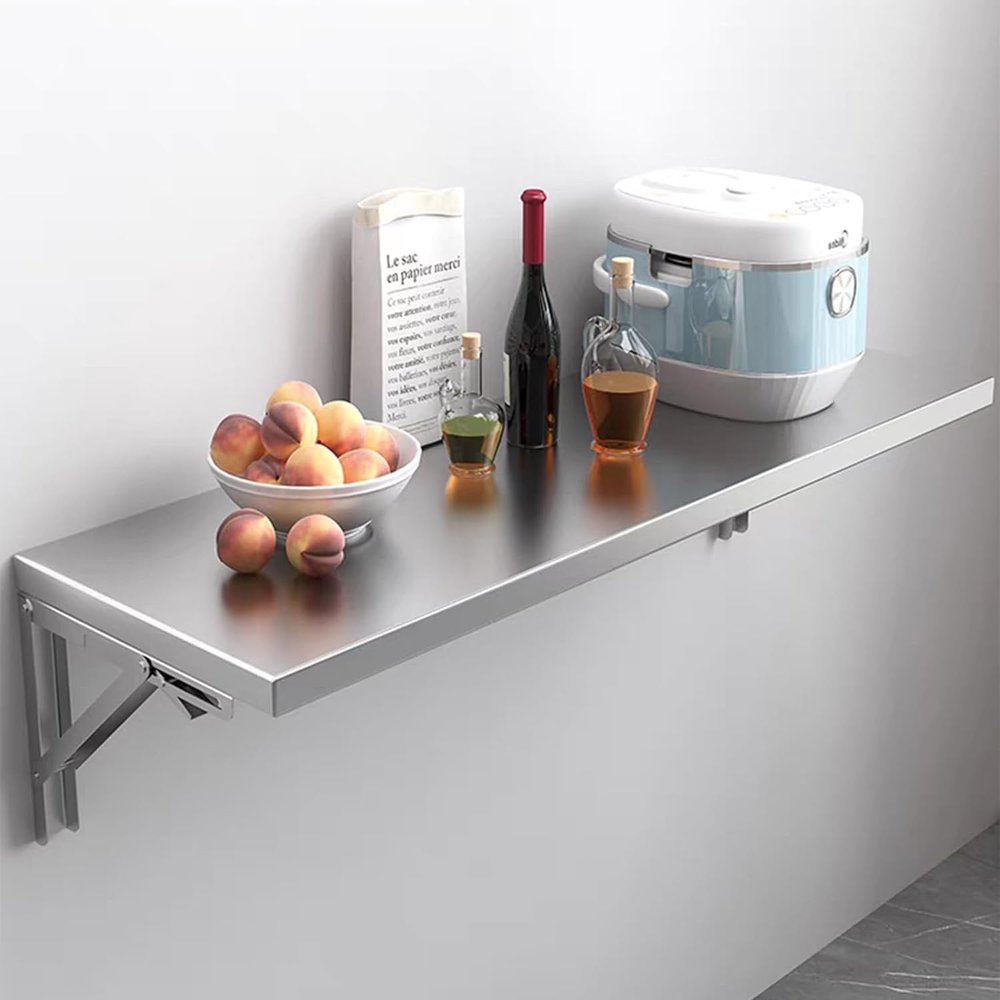 FUYAO Wall Mounted Folding Table, Wall Desk Fold Down, Floating Desk for Study,Stainless Steel Wall Shelf, Suitable for Bedroom, Kitchen, Living Room, Balcony, Bathroom