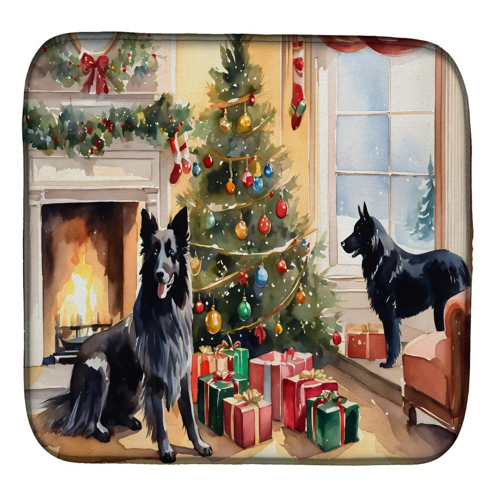 Caroline's Treasures DAC2608DDM Belgian Sheepdog Cozy Christmas Dish Drying Mat Absorbent Dish Drying Mat Pad for Kitchen Counter Dish Drainer Mat for Countertop, 14 x 21", Multicolor