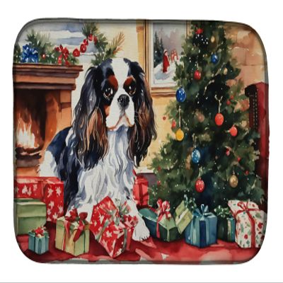 Caroline's Treasures DAC2628DDM Cavalier Spaniel Cozy Christmas Dish Drying Mat Absorbent Dish Drying Mat Pad for Kitchen Counter Dish Drainer Mat for Countertop, 14 x 21", Multicolor