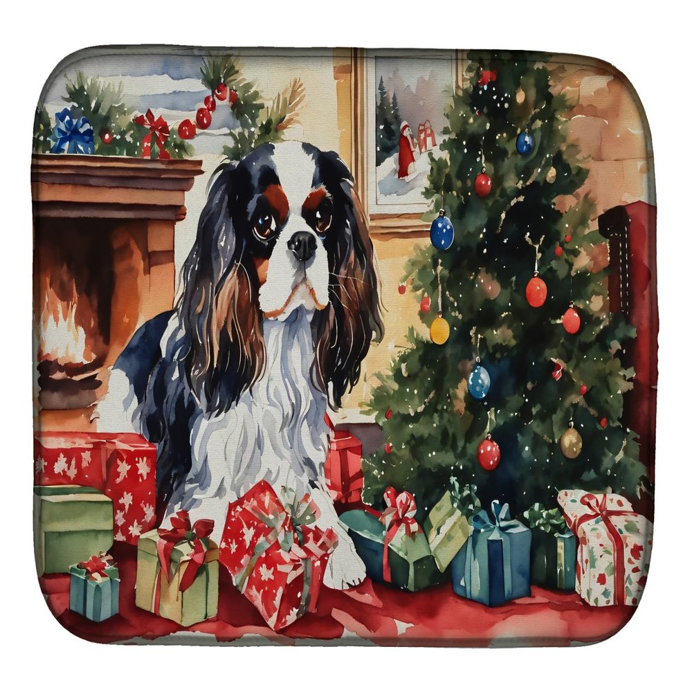 Caroline's Treasures DAC2628DDM Cavalier Spaniel Cozy Christmas Dish Drying Mat Absorbent Dish Drying Mat Pad for Kitchen Counter Dish Drainer Mat for Countertop, 14 x 21", Multicolor
