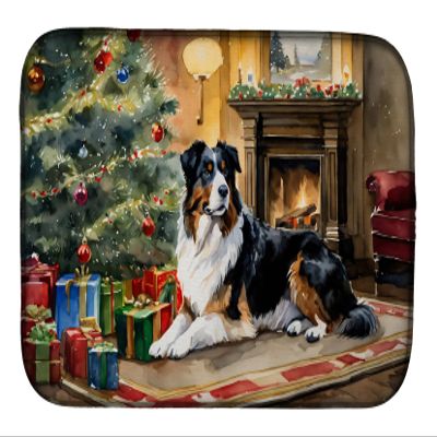 Caroline's Treasures DAC2600DDM Australian Shepherd Cozy Christmas Dish Drying Mat Absorbent Dish Drying Mat Pad for Kitchen Counter Dish Drainer Mat for Countertop, 14 x 21", Multicolor
