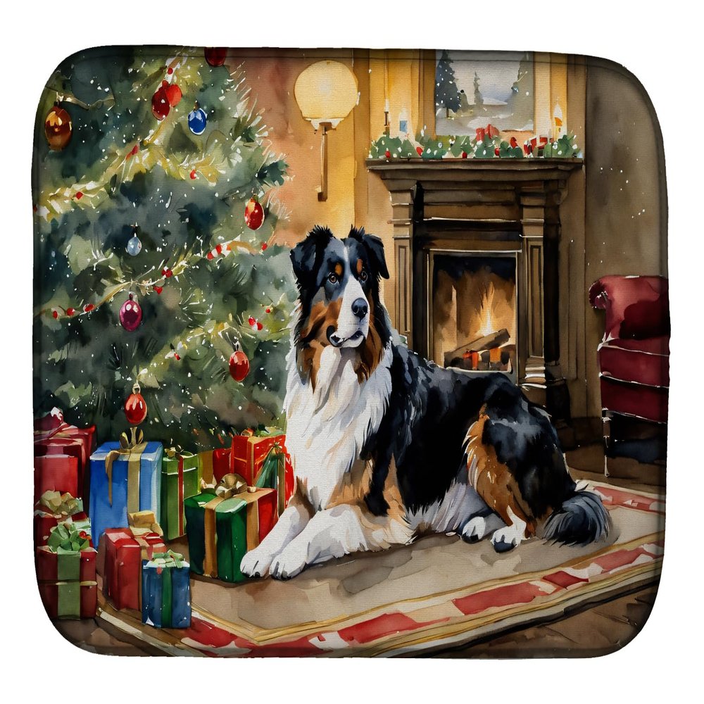 Caroline's Treasures DAC2600DDM Australian Shepherd Cozy Christmas Dish Drying Mat Absorbent Dish Drying Mat Pad for Kitchen Counter Dish Drainer Mat for Countertop, 14 x 21", Multicolor