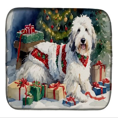 Caroline's Treasures DAC2717DDM Old English Sheepdog Cozy Christmas Dish Drying Mat Absorbent Dish Drying Mat Pad for Kitchen Counter Dish Drainer Mat for Countertop, 14 x 21", Multicolor