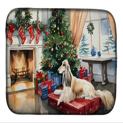 Caroline's Treasures DAC2587DDM Afghan Hound Cozy Christmas Dish Drying Mat Absorbent Dish Drying Mat Pad for Kitchen Counter Dish Drainer Mat for Countertop, 14 x 21", Multicolor