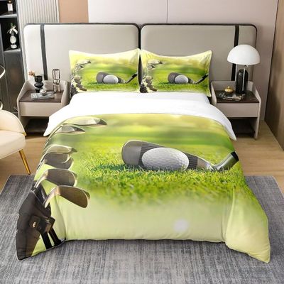 Roadchoice Golf Duvet Cover Golf Clubs Twin SizeComforter Cover Set Golf Ball Factory Teenager Child Bedding Set Three Piece Suit, 1 Duvet Set with 2 Pillowcase