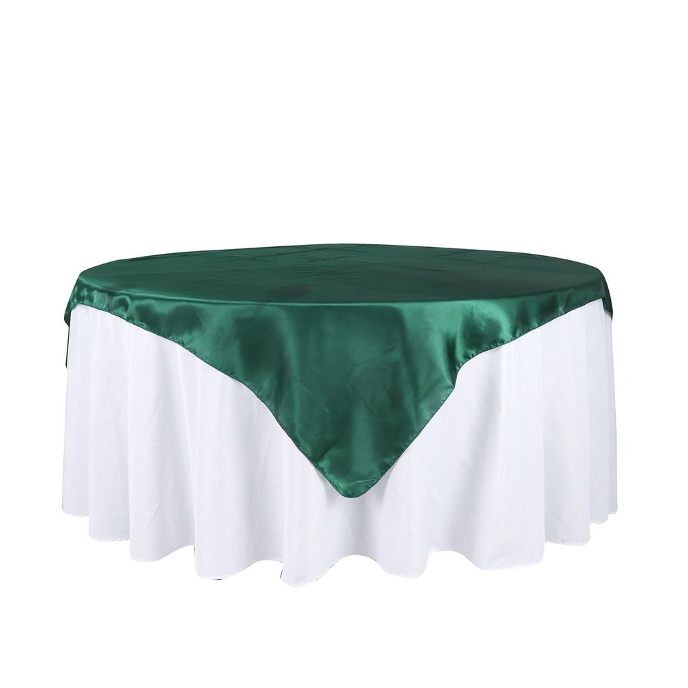 5 pcs 72x72 inch Hunter Green Square Satin Fabric Overlays Tablecloth Linens | Table Cloths Cover for Wedding Reception Party Events Decoration Kitchen Dining Supplies Events Kitchen Dining