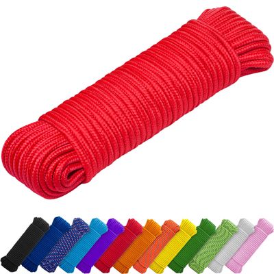 TECEUM Rope  150 Feet x 1/4 Inch (7mm)  Red  Strong All-Purpose Utility Rope  Camping, Crafting, Flag Pole, Indoor & Outdoor  Polypropylene Nylon Poly Lightweight Diamond Braided Cord