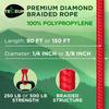 TECEUM Rope  150 Feet x 1/4 Inch (7mm)  Red  Strong All-Purpose Utility Rope  Camping, Crafting, Flag Pole, Indoor & Outdoor  Polypropylene Nylon Poly Lightweight Diamond Braided Cord view 2