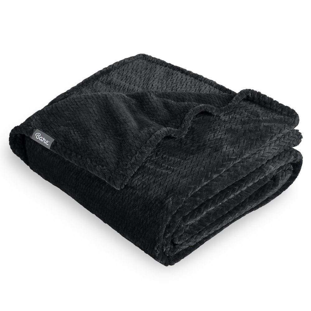 Bare Home Textured Fleece Blanket - King Size - Ultra-Soft Lightweight for Bed, Sofa, and Couch - Luxury Microplush - Cozy Warm Blanket (King, Chevron Black)