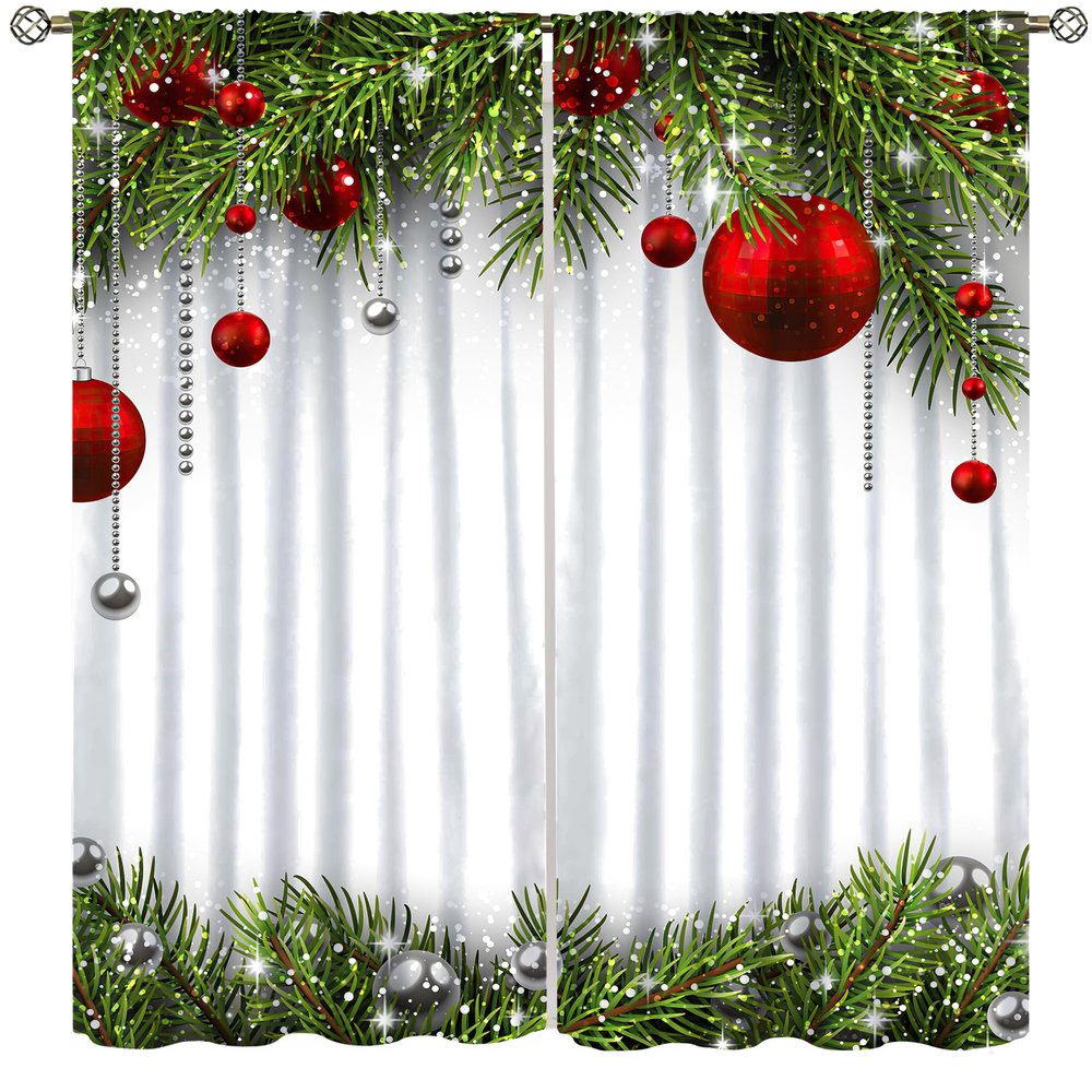 AuiMzoo Christmas Decorative Window Curtains, Classic Christmas Decorations Conifer Pine Tree Branches Gold Velvet Print Holiday Home Decor for Bedroom Living Room84X84 Inch