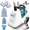 SALAV X3A Heavy Duty Commercial Full-Size Garment Steamer with Foot Pedals and Extra Large 3L (101.5 oz) Water Tank (White) and Accessories Pack view 1