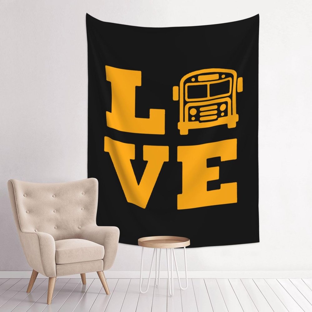 Love School Bus Tapestry Wall Decorations Tapestry For Bedroom Living Room 29x37 inch