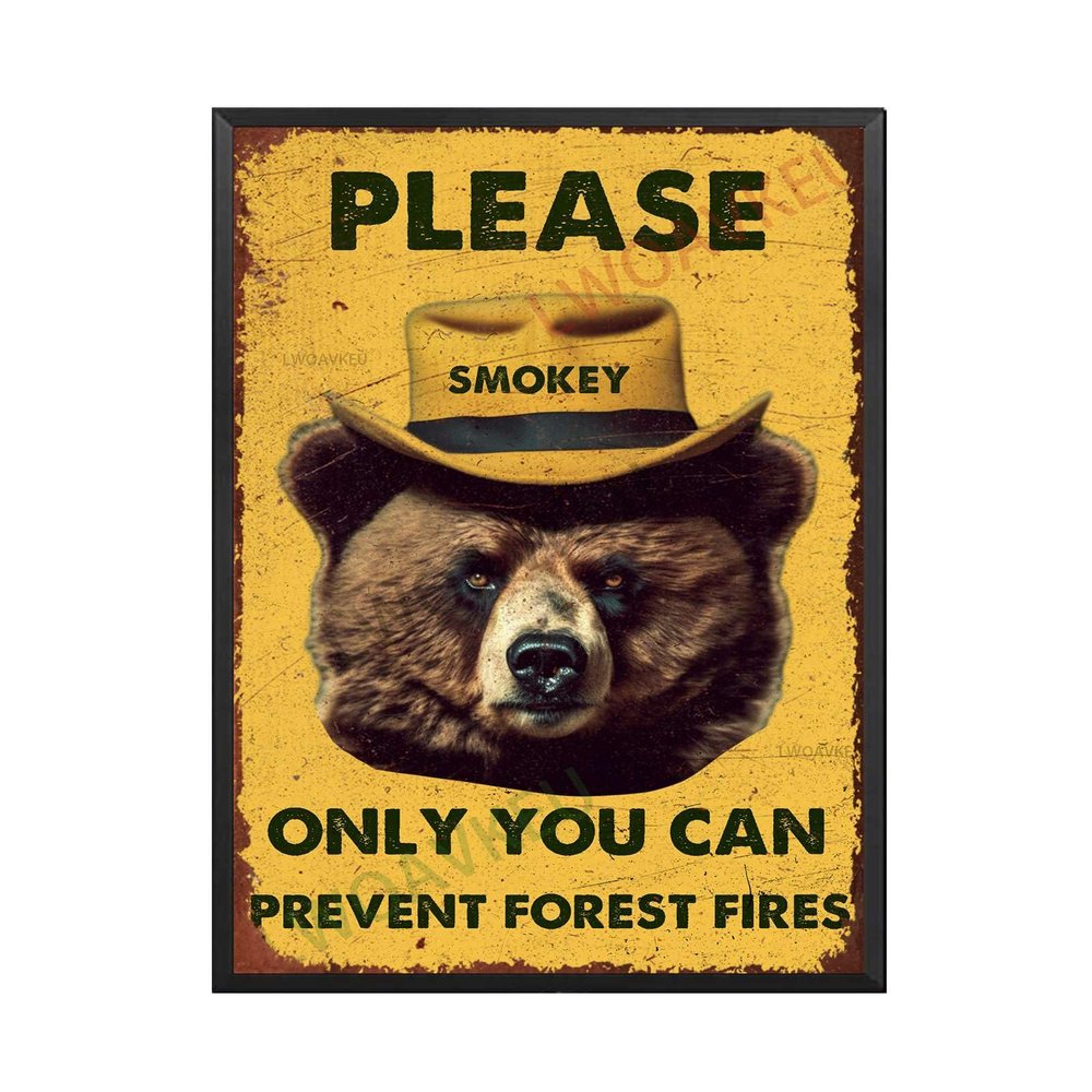 Aluminum Tin Signs Bear Please Smokey Only You Can Prevent Forest Fires For Home Room Garage Wall Decoration 12.00"x16.00"Metal Frame