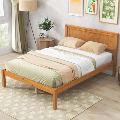 Aiuyesuo Modern Full Size Platform Bed with Headboard, Wooded Platform Bed Frame with Strong Wood Slat Support, No Box Spring Needed, Easy Assembly (Oak-SJG3)